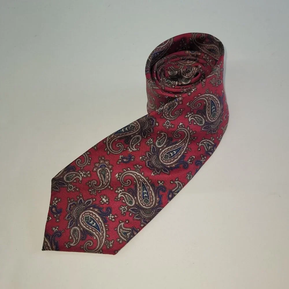 Golden House Custom Cravates Mens‎ Tie Silk Red Paisley Print Handmade